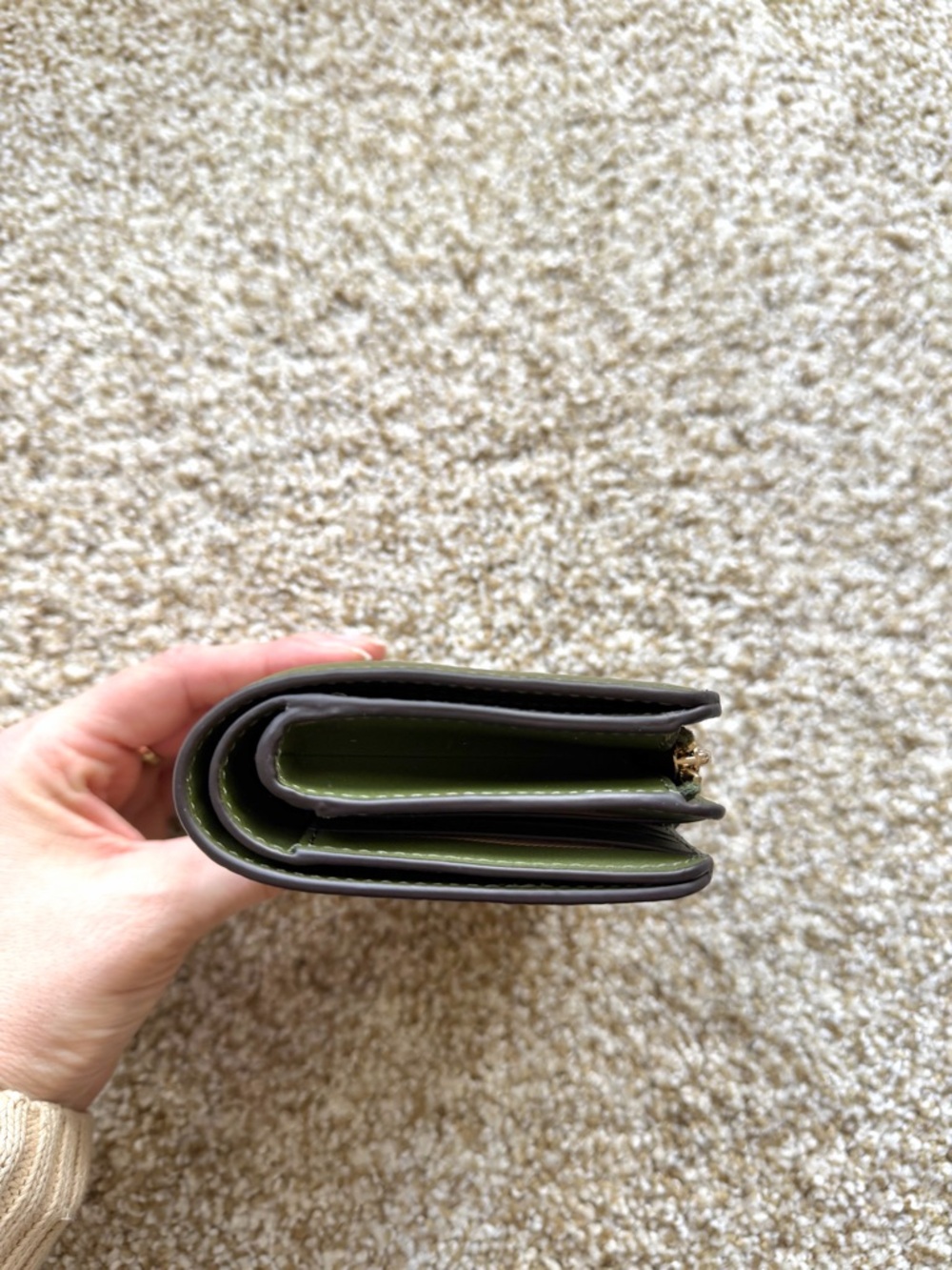 New Kate Spade Lena Medium Compact Bifold Wallet Pebble Leather Olive Green - Picture 7 of 12